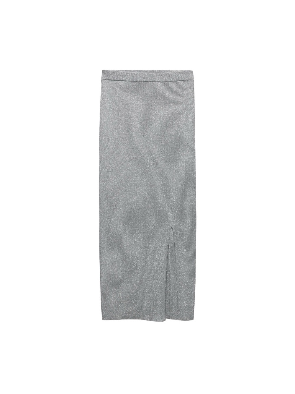Zara Silver Metallic Midi Skirt with Front Slit